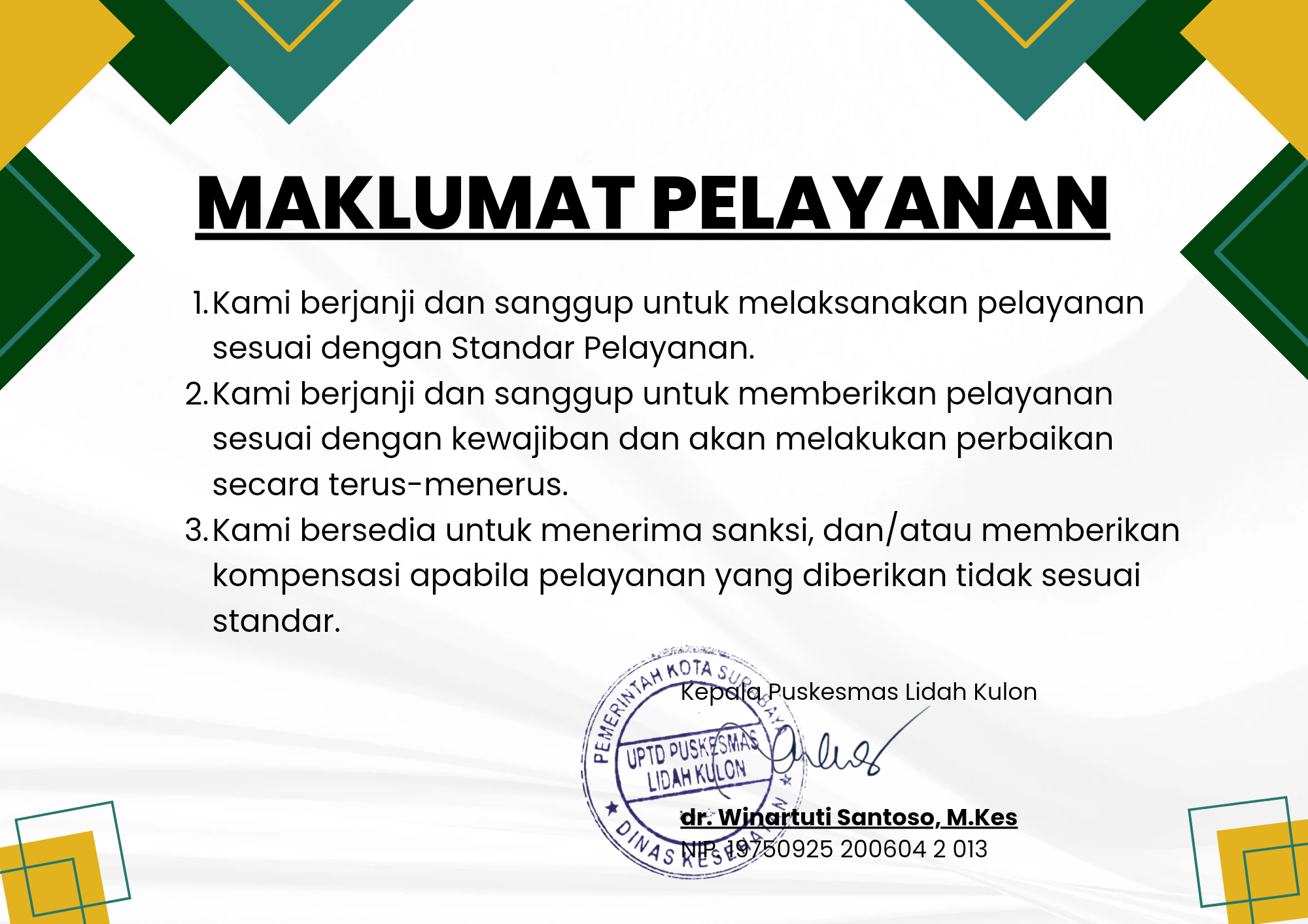 Maklumat Puskesmas Lidah Kulon